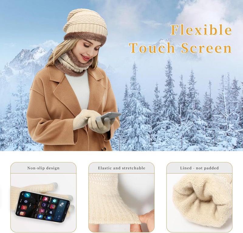 MAYLISACC Winter Knit Beanie Hat Neck Warmer Scarf and Touch Screen Gloves Set 3 Pcs Fleece Lined Skull Cap for Men Women - Image 5